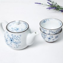 아트박스/아로마타임 빈티지 블루 플라워 찻잔 세트, B세트(티포트/필터/찻잔2), 단품, 옵션선택:B세트(티포트/필터/찻잔2)
