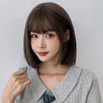 일자컷 단발머리 통가발 여자 중단발 앞 여성가발, 상세 참조, 상세 참조