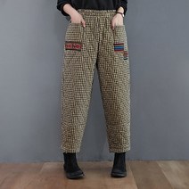 롤업팬츠 여성배기팬츠 퀼팅 누빔 두꺼운 면 가을 ​​겨울 한 빅사이즈 얇은 호박 바지
