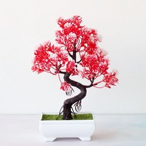 Garden Arrangement Plastic Bonsai Small Tree Pot Fake Flower Home Table Decoration, 02 Red
