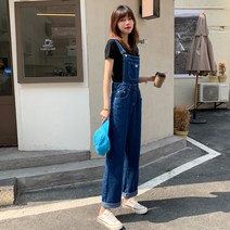작업복점프수트 데님 블랙진 학생 캐주얼 봄 멜빵바지
