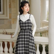 115 추동문예 빈티지 마모 체크 허리끈 조임 스커트 데이트 통근 캐주얼 스커트