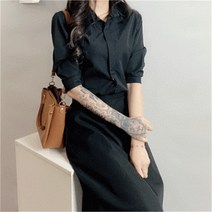 셀러허브 패션 [비위치] 뒷트임 밴딩 셔츠 롱원피스