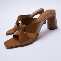 ZARA 자라 레더 통굽 뮬블로퍼 힐 블랙 브라운