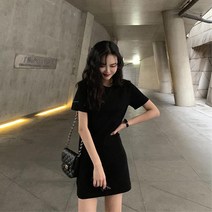 단색 반팔미니원피스 라운드넥 캐주얼 여자여름치마