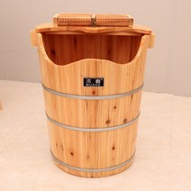 원목 족욕통 피로해소 발 담구기 원형 가정용 히노끼, 45높이 곡선 나무 배럴+커버+마사지 휠
