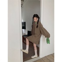 데일리룩 바캉스풍 벌룬 소매 루즈핏 인형 스커트 소녀 셔츠 고급 원색