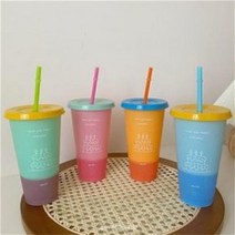 귀여운 대용량 변색 빨대컵 매직머그컵 720m 선물, 블루