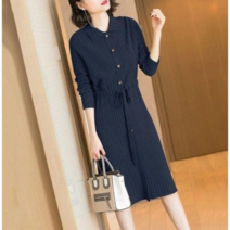 여성 단색 카라 니트 원피스 스트라이프 루즈핏 봄 가을 빅사이즈 20대 오피스룩 30대 데일리룩