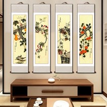 거실병풍 장식병풍 걸이형 거실 소파 장식 그림 서예 봄 여름 가을 겨울 산수화 병풍, 1개