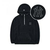 MLB 엠엘비 베이직 미디움로고 후리스 오버핏 후드티 NY (Black)
