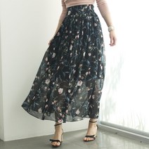 탑샤인 윈디 쉬폰스커트 롱치마 플라워 꽃무늬패턴 S~3XL 빅사이즈여성의류 플러스사이즈 롱(발목길이)스커트