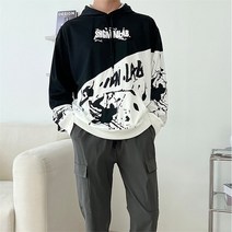 [코지] 남자 스트릿 힙한 물감 스케치 오버핏 후드티