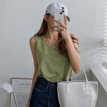 [바보사랑] 여자 민소매 라운드 플레인 티셔츠 나시[옷자락]