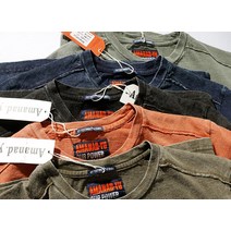 [배송 해외 수입 피그먼트 워싱 로고 나염 슬림 라운드 면 반팔티