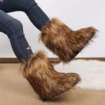 2023 Winter Women Snow Boots Female Warm Fur Plush Faux Fox Ski Ladies Outdoor Slip On Cozy, [07] 42, 03 khaki_07 42