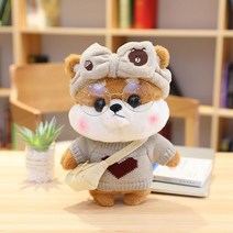 PKTOYS DIY귀여운 애착 오가닉 강아지인형 봉제 동물 크리스마스 명절 선물, 갈색 곰 머리 밴드 회색 사랑 스웨터, 30cm (손 선물 상자)