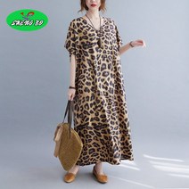 SHENGBO레오파드 롱 원피스 빅사이즈BK002FL