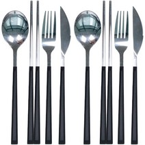 newris 아델라 커트러리 양식기 수저 포크 나이프 젓가락 2인 세트, 블랙