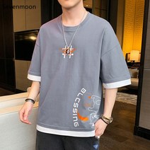 Sevenmoon 남자반팔티 특양면 다색 간략하다 도안 자모