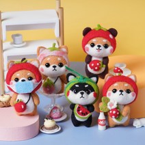 니들 양모 펠트 강아지 인형 반려동물 만들기 DIY 세트, 분홍딸기시바견