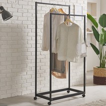 1단 2단 국내제작 이케아 이동식 고급 철제 행거 바퀴형 원룸 드레스룸 튼튼한 스틸옷걸이, N1163, 블랙