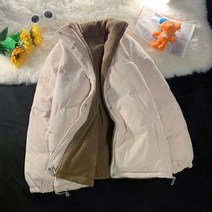 코듀로이 양면 벨벳 재킷 여성 겨울 오버핏 하늘색 디자인 면 패딩 플러스사이즈