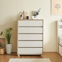 5단 원목발 800 아기옷서랍장 틈새드레스룸서랍장, 크림화이트