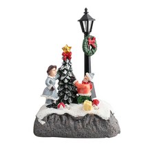 크리스마스 마을 장면 크리스마스 나무 눈사람 수지 장식 LED 조명 애니메이션 가로등 미니어처 동상 장식, 크리스마스 트리