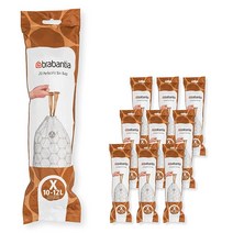 Brabantia PerfectFit 쓰레기 봉투 (사이즈 W/1.3갤런) 두꺼운 플라스틱 쓰레기통 라이너 드로스트링 핸들 포함 (200개), White - Code X_200 Count (Pack