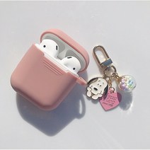 스누피 알록이 구슬 하트 에어팟 키링, 키링+핑크 케이스