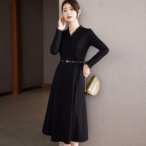 봄 가을 여성 원피스 브이넥 심플 긴팔 롱원피스 루즈핏 스커트 AB02