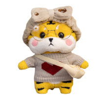PKTOYS 귀여운 행운 건강 동물 봉제 인형 재물 장식 호랑이 인형 쿠션 생일 크리스마스 선물, 회색 곰 헤어 벨트 회색 사랑 스웨터 작은 배낭 안경, 30cm