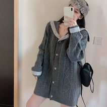 마린넥 긴팔 원피스 클래식 꽈배기스웨터 여성 가을 겨울 돌돌이 키치한 하프기장 니트가디건코트 3646402404