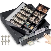 POS(POS) 시스템용 40.6cm(16인치) 수동 푸시 오픈 현금 등록기 서랍 지폐 5개동전 슬롯 8개가 있는 튼튼한 블랙 틸 완전히 탈착식 머니 트레이 및 더블 미디어 슬, 16 - 5 Bill 8 Coin_Black