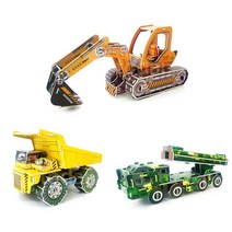 [0UK] 3D 중장비 종이퍼즐 5종/덤프 트럭 헬리콥터 포크레인 만들기 재료 미술 공예 공작2345678EA