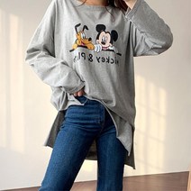 귀여운 캐릭터 여자 긴팔 면 롱티셔츠 코디룩 댄디 봄