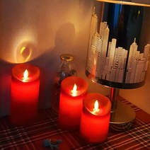 디케이 LED 촛불 양초 전자초 흔들리는 촛불 캠핑 소품 크리스마스 장식 파티장식 소품 로맨틱 분위기 3P (대 중 소 +리모콘), 레드