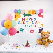 민즈셀렉트 생일 파티 현수막패키지(5가지) 곰돌이 공룡 생일풍선 세트 패브릭 해피벌스데이 이벤트, 플라워 패키지