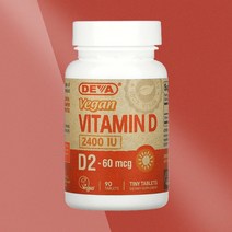 데바 비건 비타민D 2 400IU 비타민D2 에르고칼시페롤 인산 이칼슘 60mcg 90정 먹는비타민D Deva Vegan Vitamin D2 60mcg 90 Tablets, 비타민D 60mg 90정