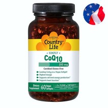 컨트리라이프 Country Life Simply CoQ10 컨트리 라이프 코큐텐 코엔자임 큐텐 Q10 유비퀴논 200mg 60정, x, 1개