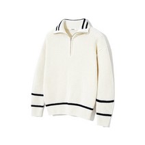 KNITTED 소프트코튼 헤비 와플 하프 집업 니트 IVORY/NAVY