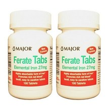 (2개팩) 메이저 페라이트 원소 철 27MG 탭 글루콘산철-27MG 그린 100탭LETS UPC 309046403609