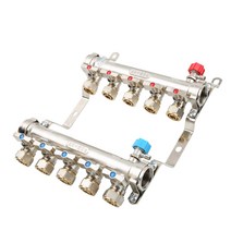 보일러 바닥 난방 물 분리기 홈 밸브 지열 파이프 분배기 냉수 온수 분배, 10-way (전체 구리 이중 밸브)