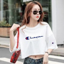 챔피언 하이 웨이스트 크롭티 배꼽 탑 슬림핏 세미크롭티 홀터넥나시 탱크탑 단체댄스 요가복 필라테스 레이어드 울트라 반팔 티셔츠 여성