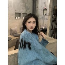 깃털 모헤어 부클 여성 부클패드 앙고라 라쿤 가디건 아가일 크롭 퍼 뽀글이 홀가먼트 호피 니트 연두색