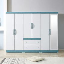 해해동동 클라라(댐퍼경첩)2430투서랍 거울 장롱세트(이불장+2서랍옷장+거울옷장)신제품(88), 화이트블루