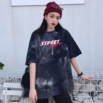 라라벨 여성용 티셔츠 피트 라운드넥 영문 프린트 캐쥬얼 물나염 포인트 반팔 티셔츠