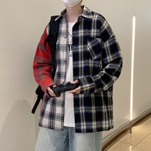 와이케이하우스 남성 캐주얼 셔츠 베이직 긴팔 심플 셔츠 체크 셔츠 남자 긴팔 트렌드 헐렁헐렁 힙합 멋스러운 셔츠 외투