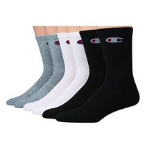 Champion 여성용 양말 더블 드라이 크루 발목 및 노 쇼 6팩 화이트. 440684, Crew_White/Black/Grey Assortme